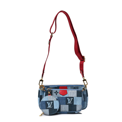 Louis Vuitton Denim Damier Monogram Patchwork Multi Pochette Accessories Blue Rouge 1 of 8