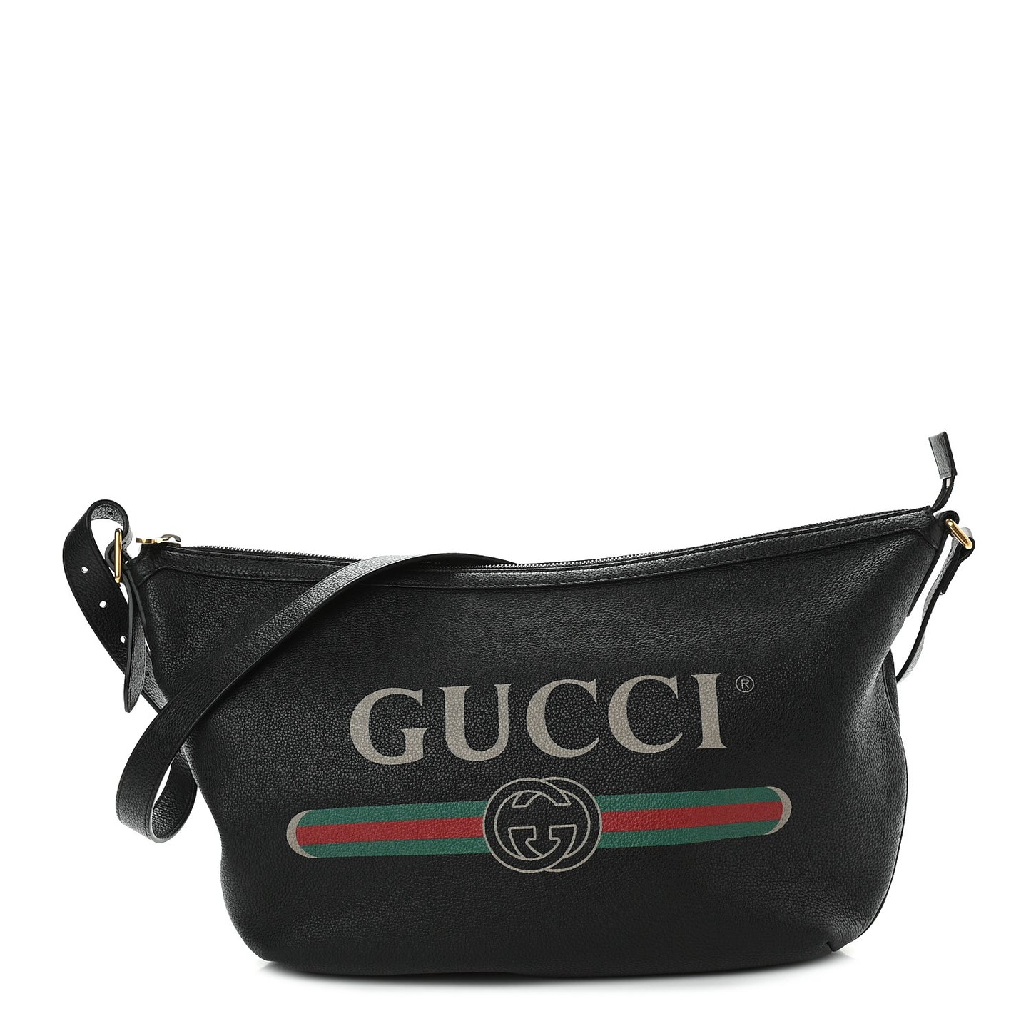 Grained Calfskin Logo Half Moon Hobo Black