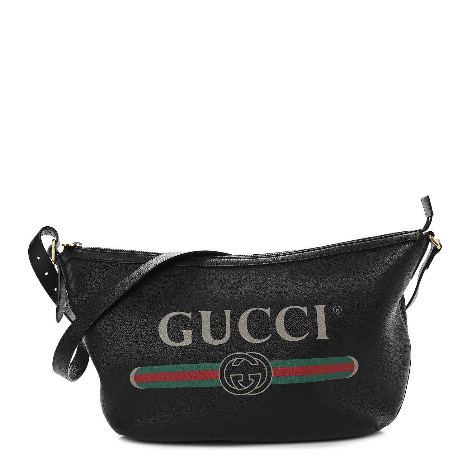 Gucci Grained Calfskin Logo Half Moon Hobo Black 1 of 9