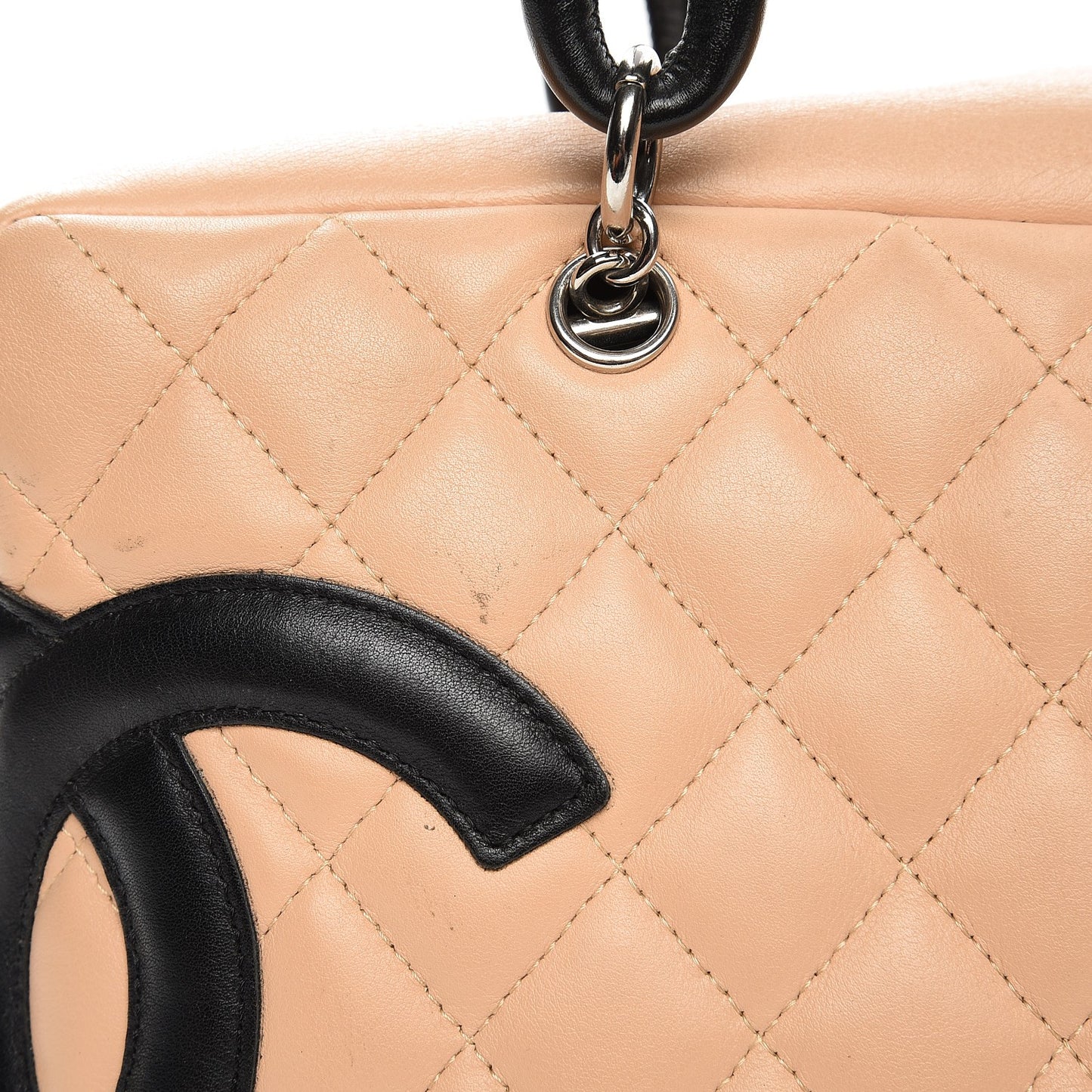 Calfskin Quilted Large Cambon Bowler Beige Black