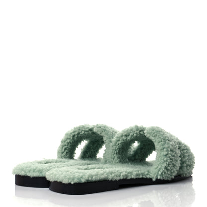 Hermes Woolskin Oran Sandals 37 Vert D'Eau 4 of 9