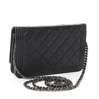 Chanel Caviar Quilted Boy Wallet On Chain WOC Black 2 of 10