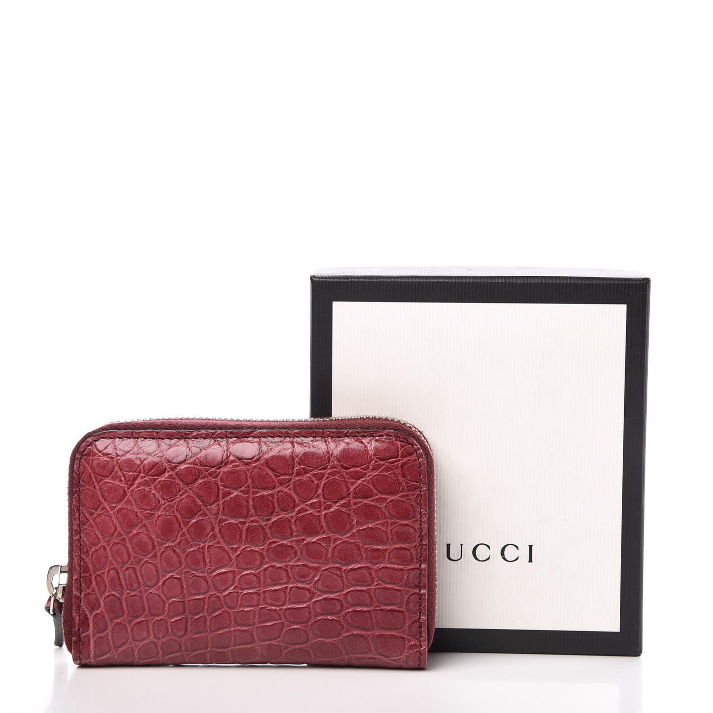 Crocodile Zip Around Card Case Cherry Gloss