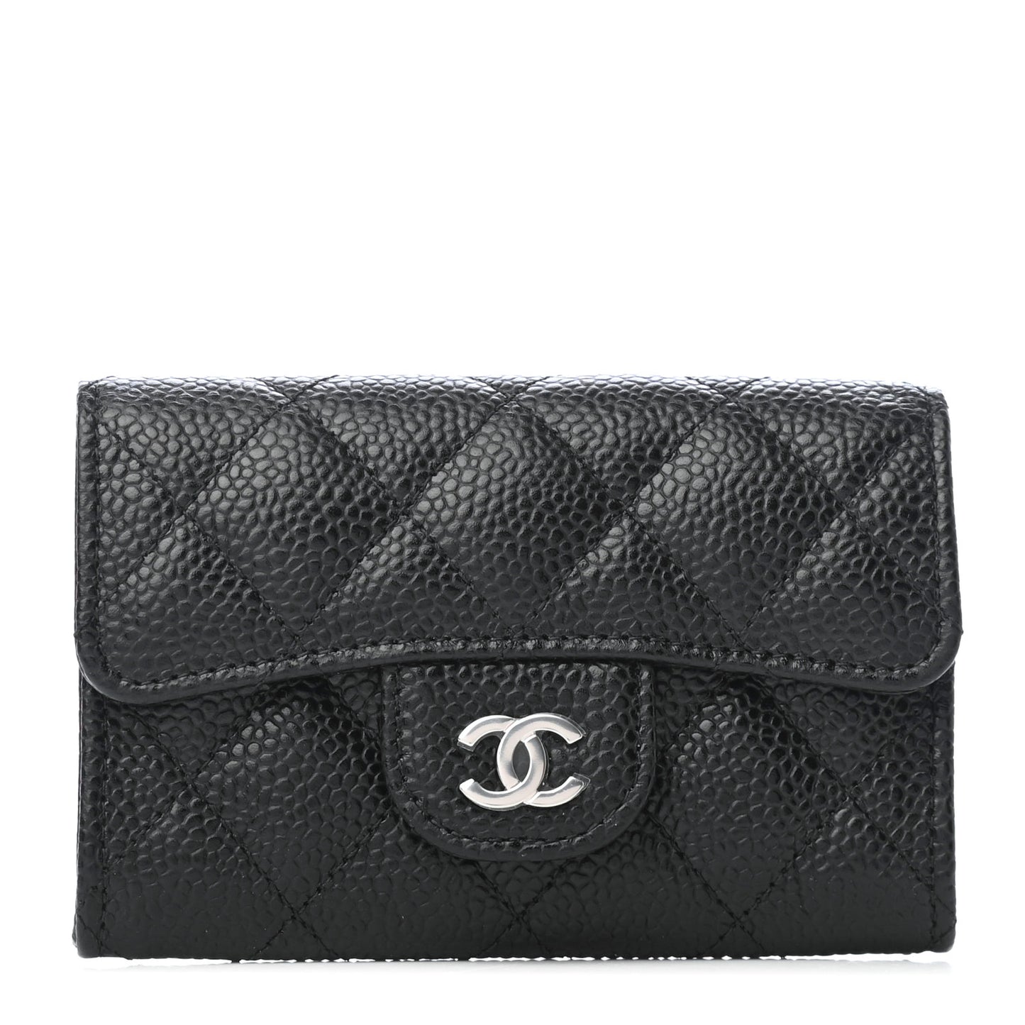 Caviar Quilted Flap Card Holder Black