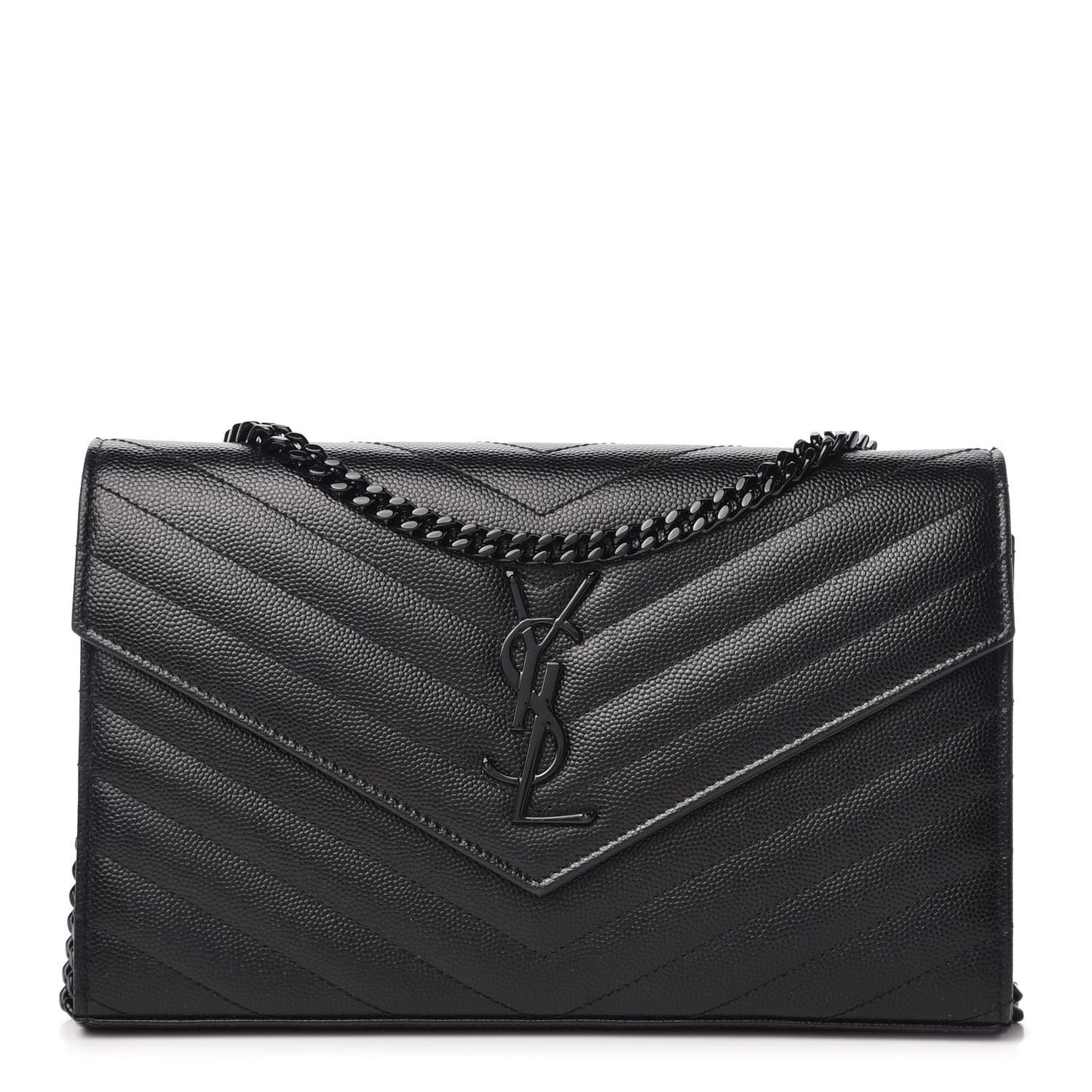 Grain De Poudre Matelasse Chevron Monogram Chain Wallet Black