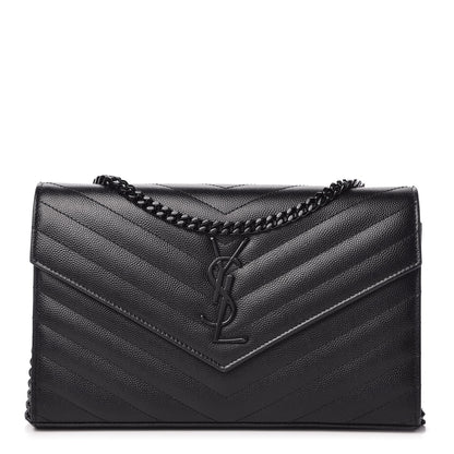 Saint Laurent Grain De Poudre Matelasse Chevron Monogram Chain Wallet Black 1 of 10