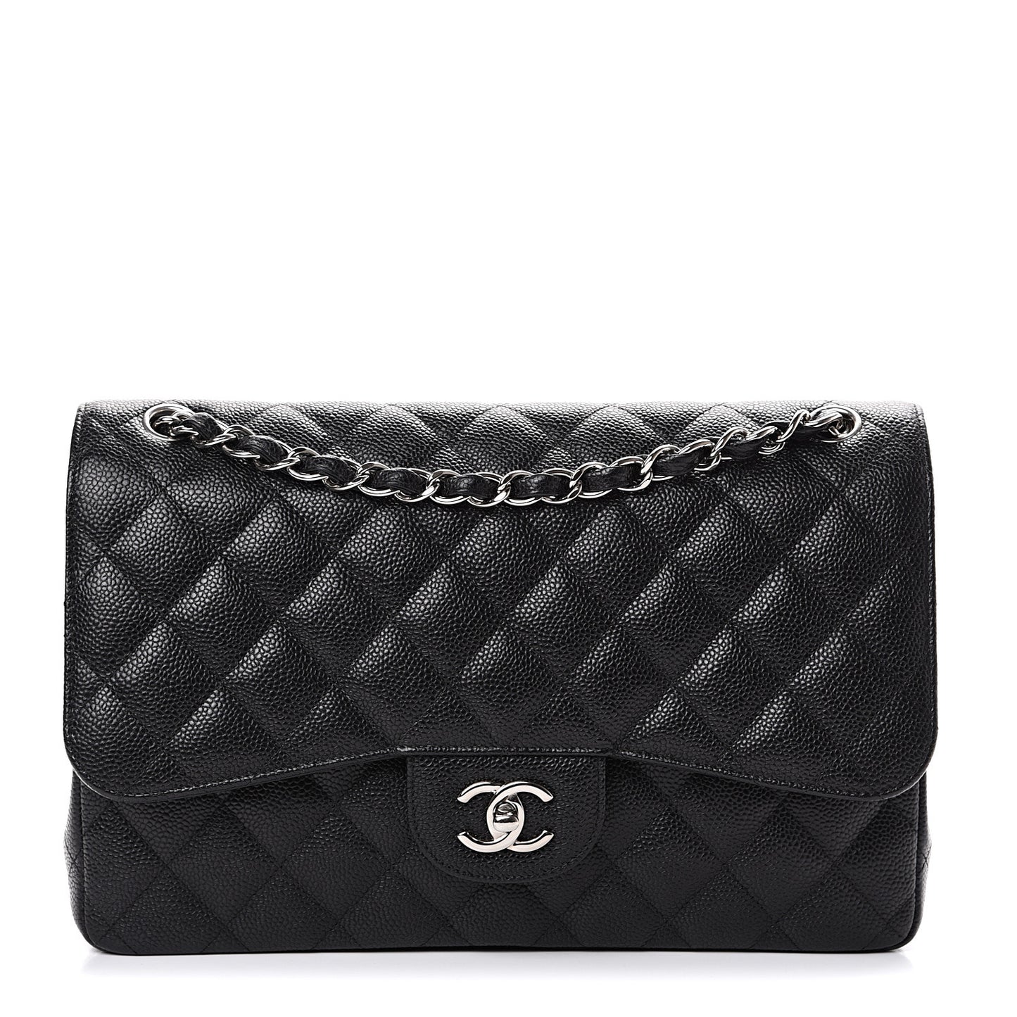 Caviar Quilted Jumbo Double Flap Black
