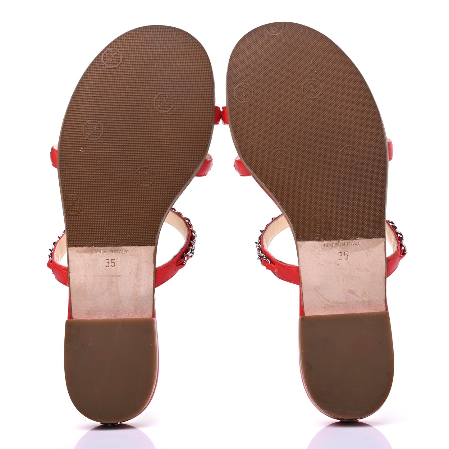 Calfskin Chain CC Sandals 35 Red