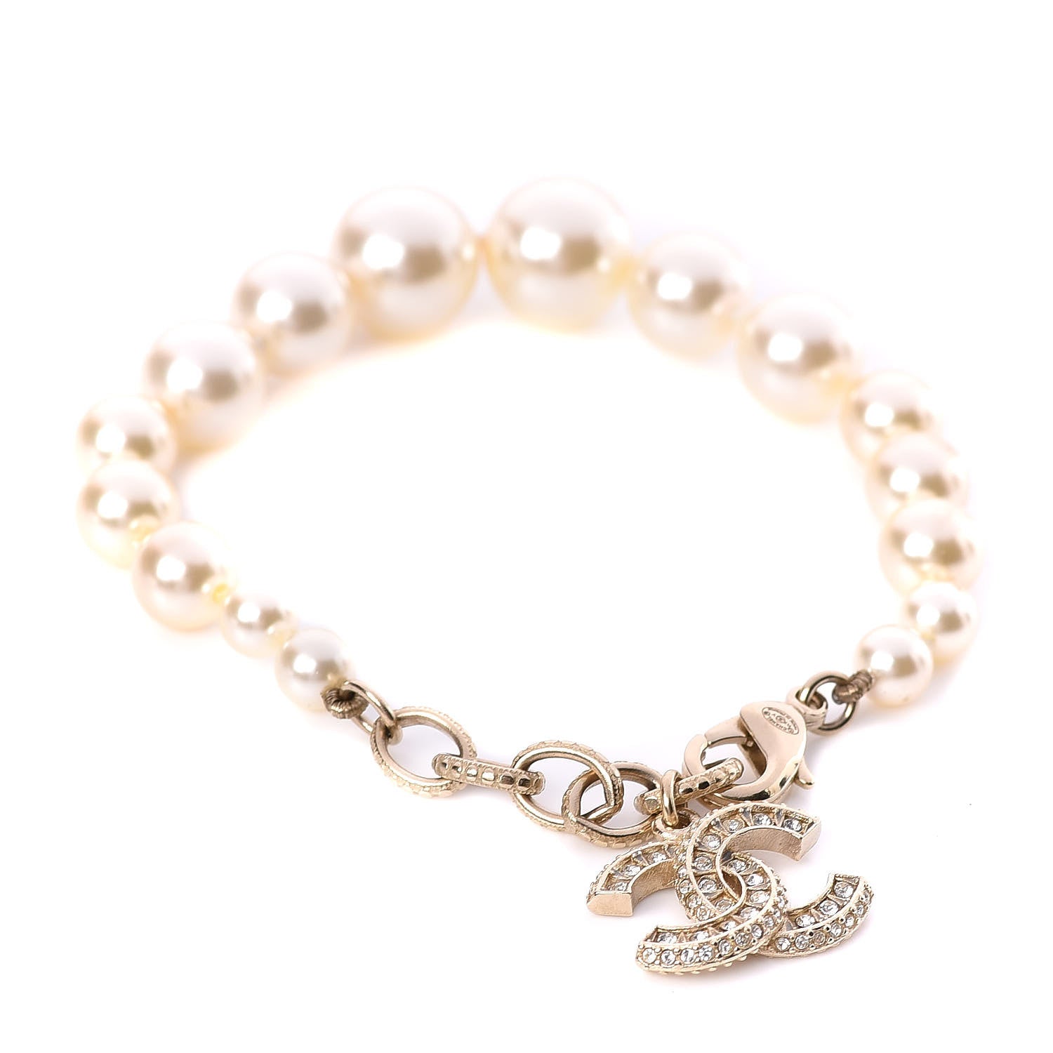 Chanel Crystal Pearl CC Bracelet Gold 1 of 4