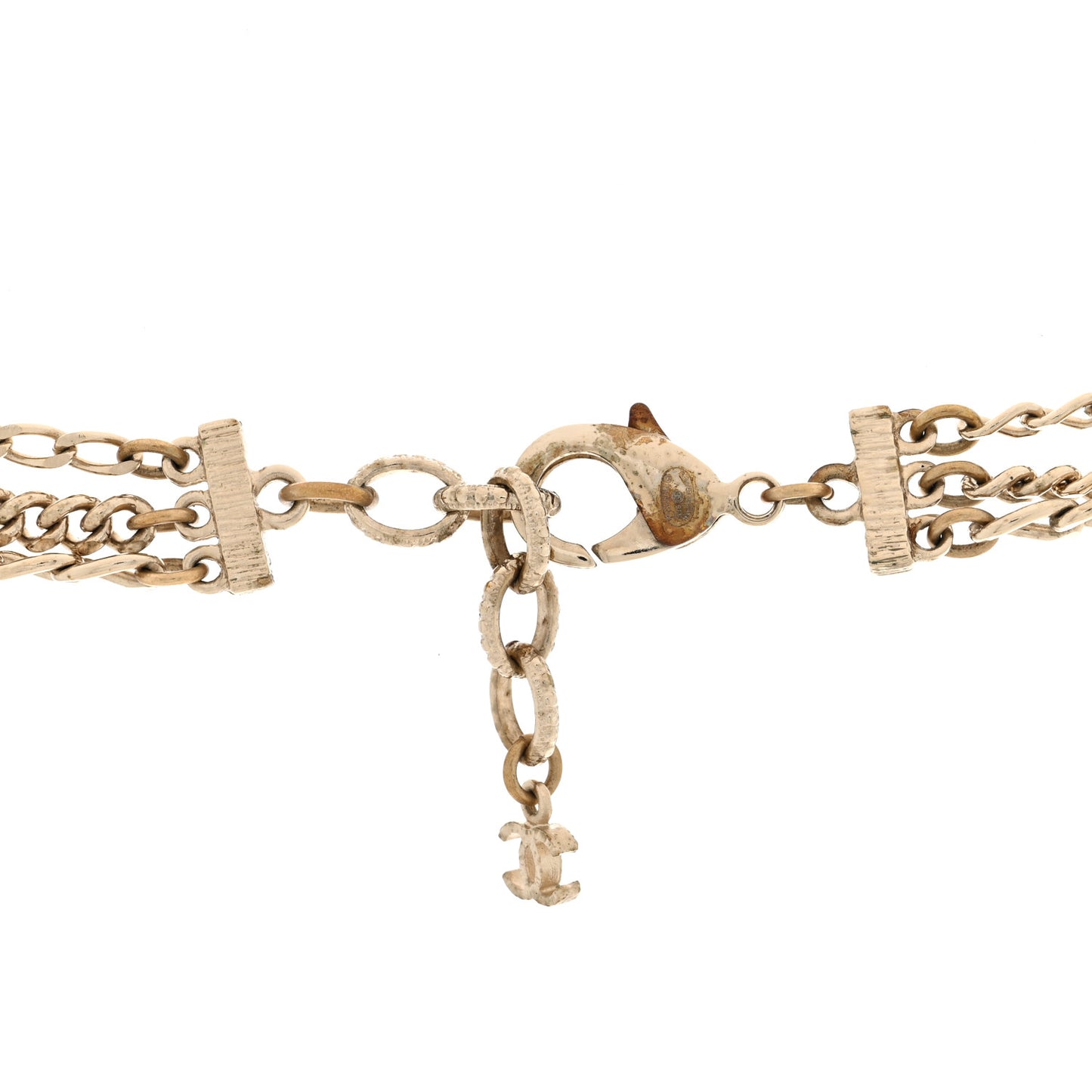 Multi Strand Chain Baguette Crystal CC Necklace Gold