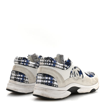 Chanel Tweed Suede Calfskin Womens CC Sneakers 39.5 Dark Blue Black Grey White 5 of 7