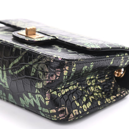 Chanel Calfskin Crocodile Embossed Graffiti 2.55 Mini Cocodile Reissue Flap Black Pink 9 of 9