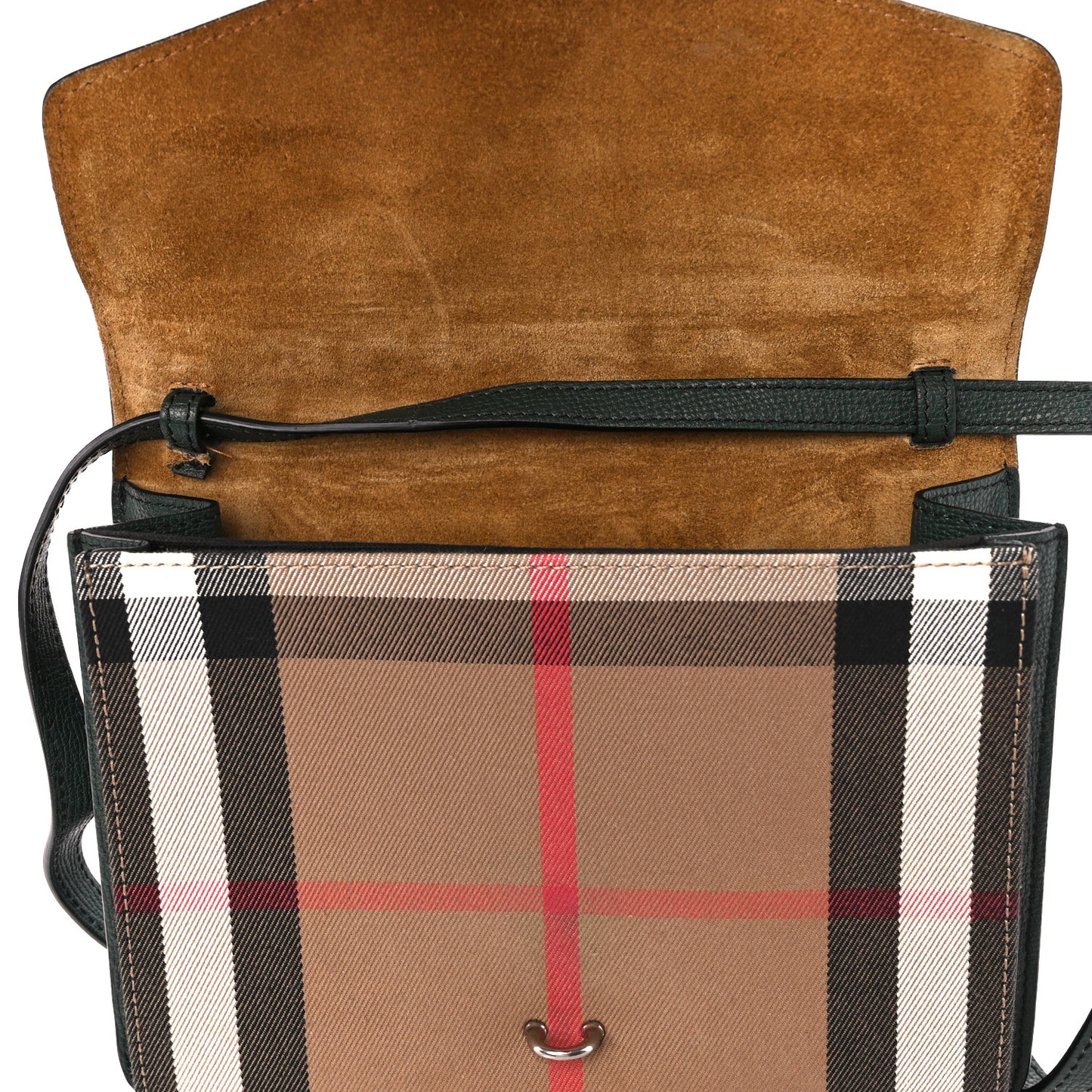 Derby Calfskin House Check Small Macken Crossbody Bag Dark Bottle Green
