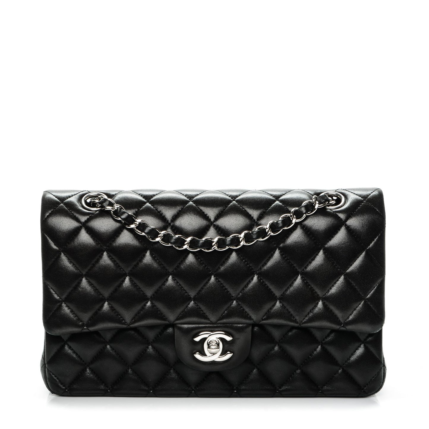 Lambskin Quilted Medium Double Flap Black