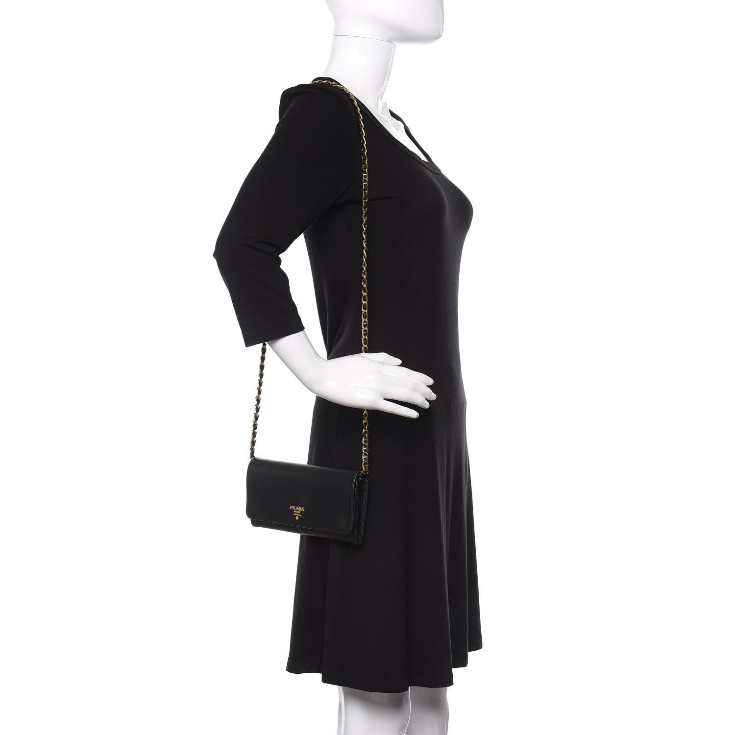 Prada Vitello Move Metal Oro Chain Wallet Black 2 of 9