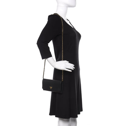 Prada Vitello Move Metal Oro Chain Wallet Black 2 of 9