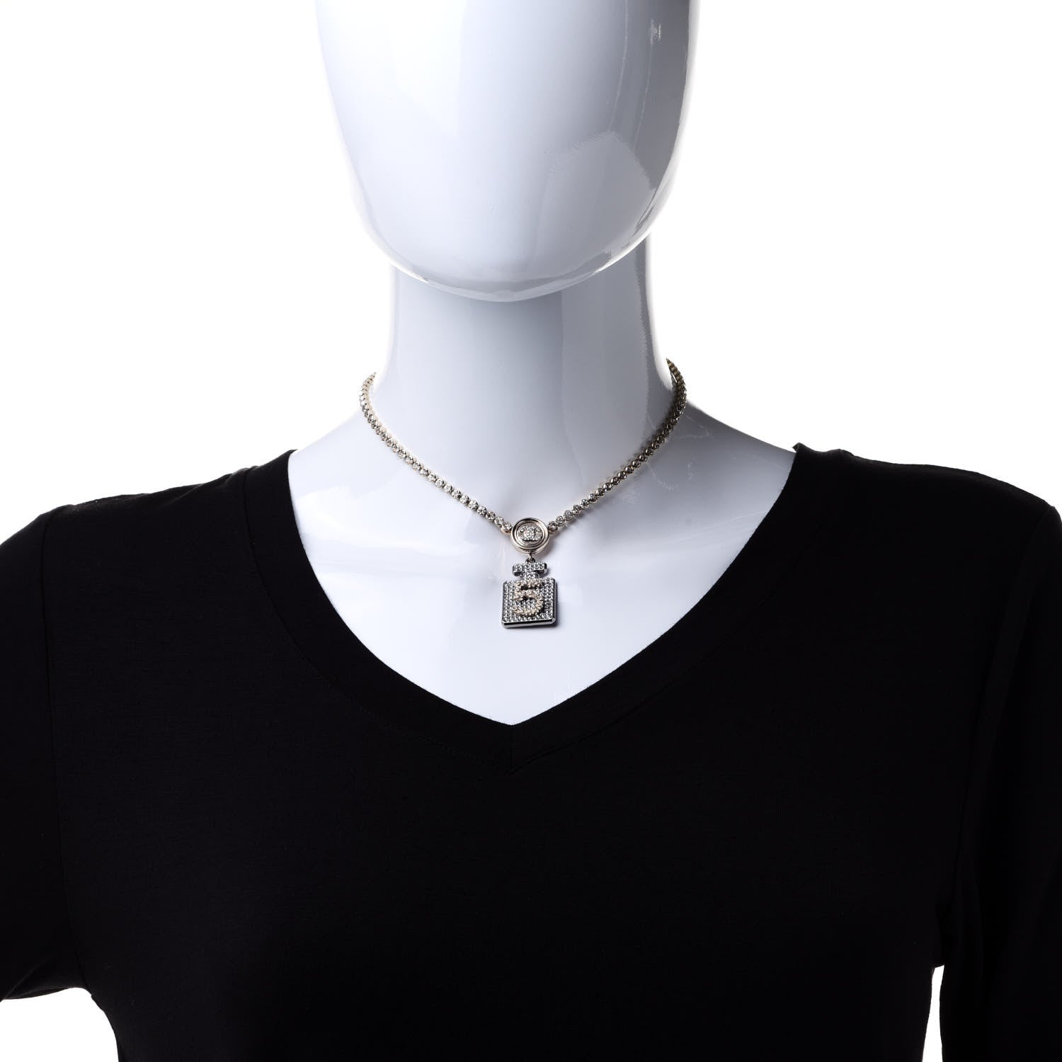 Chanel Crystal CC Perfume Bottle Necklace Gold 2 of 7