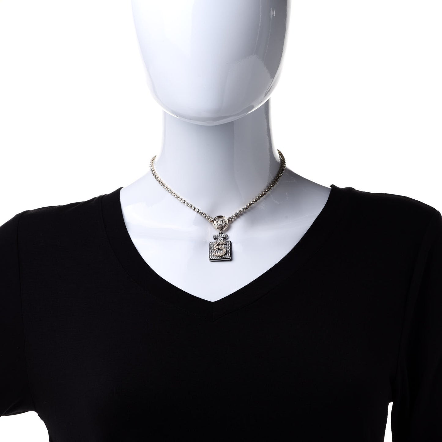 Crystal CC Perfume Bottle Necklace Gold