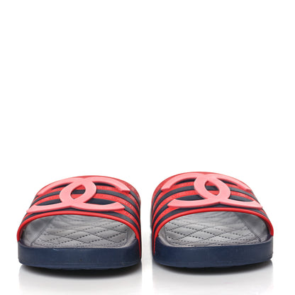 Chanel Rubber CC Flat Slide Sandals 37 Pink Red 1 of 6