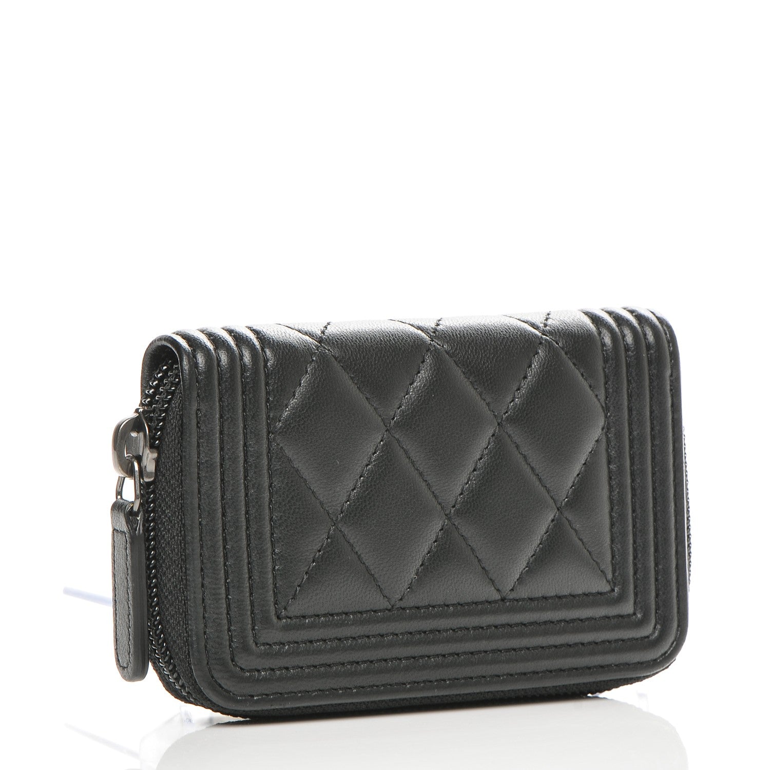 Chanel Lambskin Quilted Zip Around Boy Coin Purse Wallet Black 3 of 7