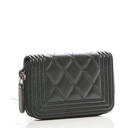 Chanel Lambskin Quilted Zip Around Boy Coin Purse Wallet Black 3 of 7