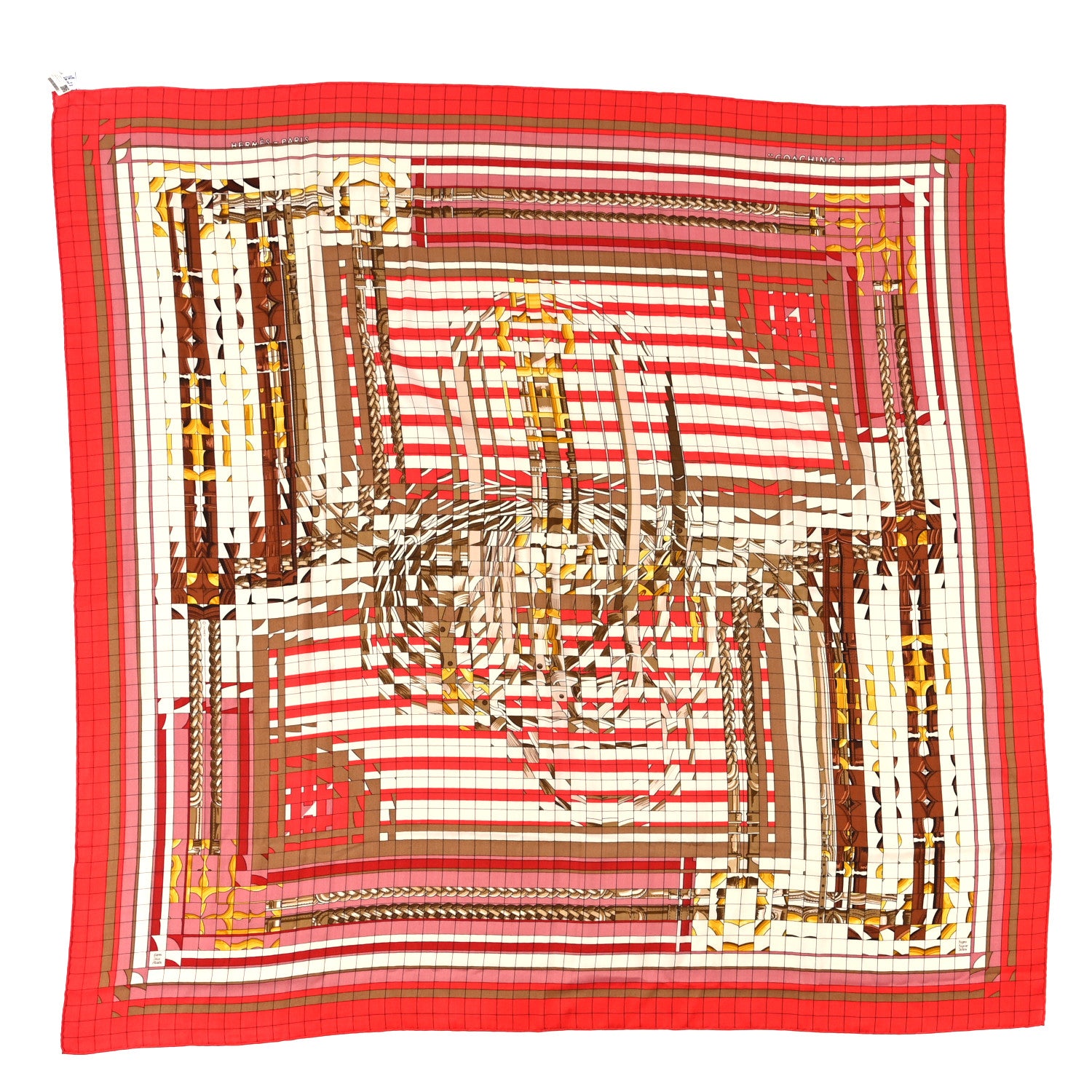 Hermes Cashmere Silk Coaching Deja Vu Shawl 140 Grenadine White Vieux Rose 1 of 4