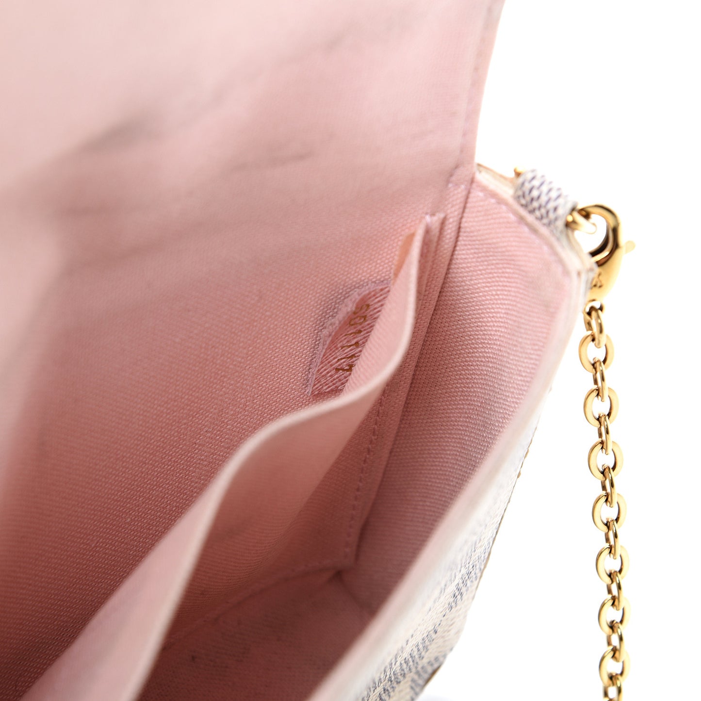 Damier Azur Pochette Felicie Chain Wallet Rose Ballerine