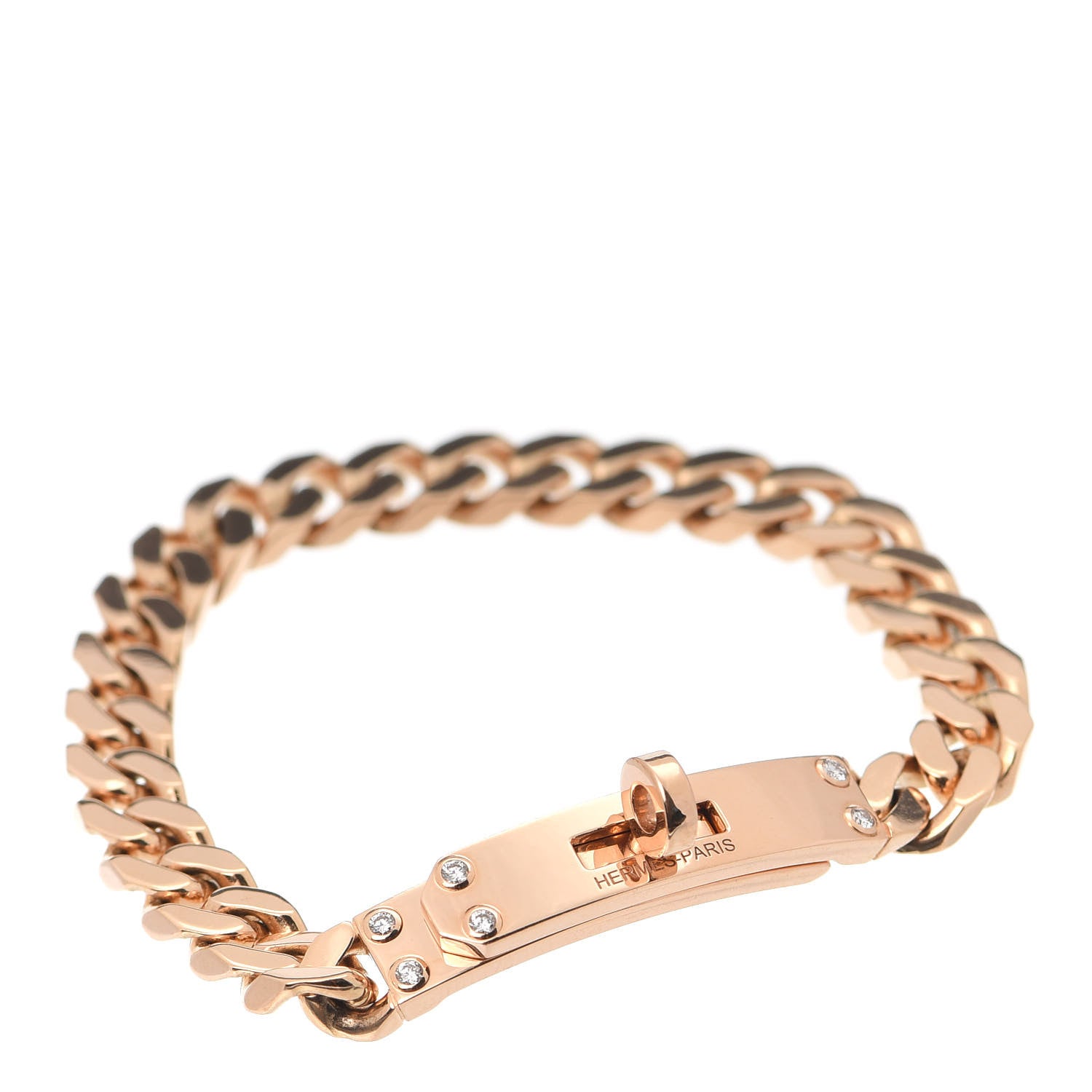 Hermes 18K Rose Gold Diamond PM Kelly Chaine Bracelet XS 1 of 5