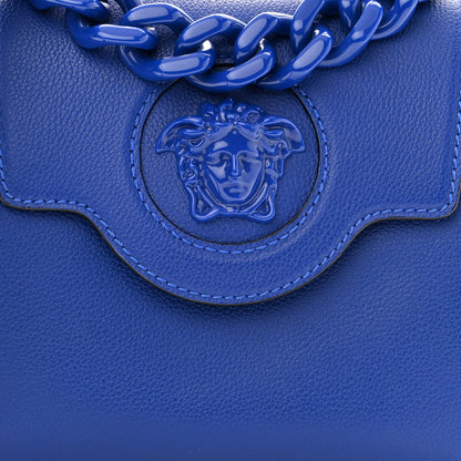 Versace Grained Calfskin Small La Medusa Top Handle Bag Lapis 7 of 9