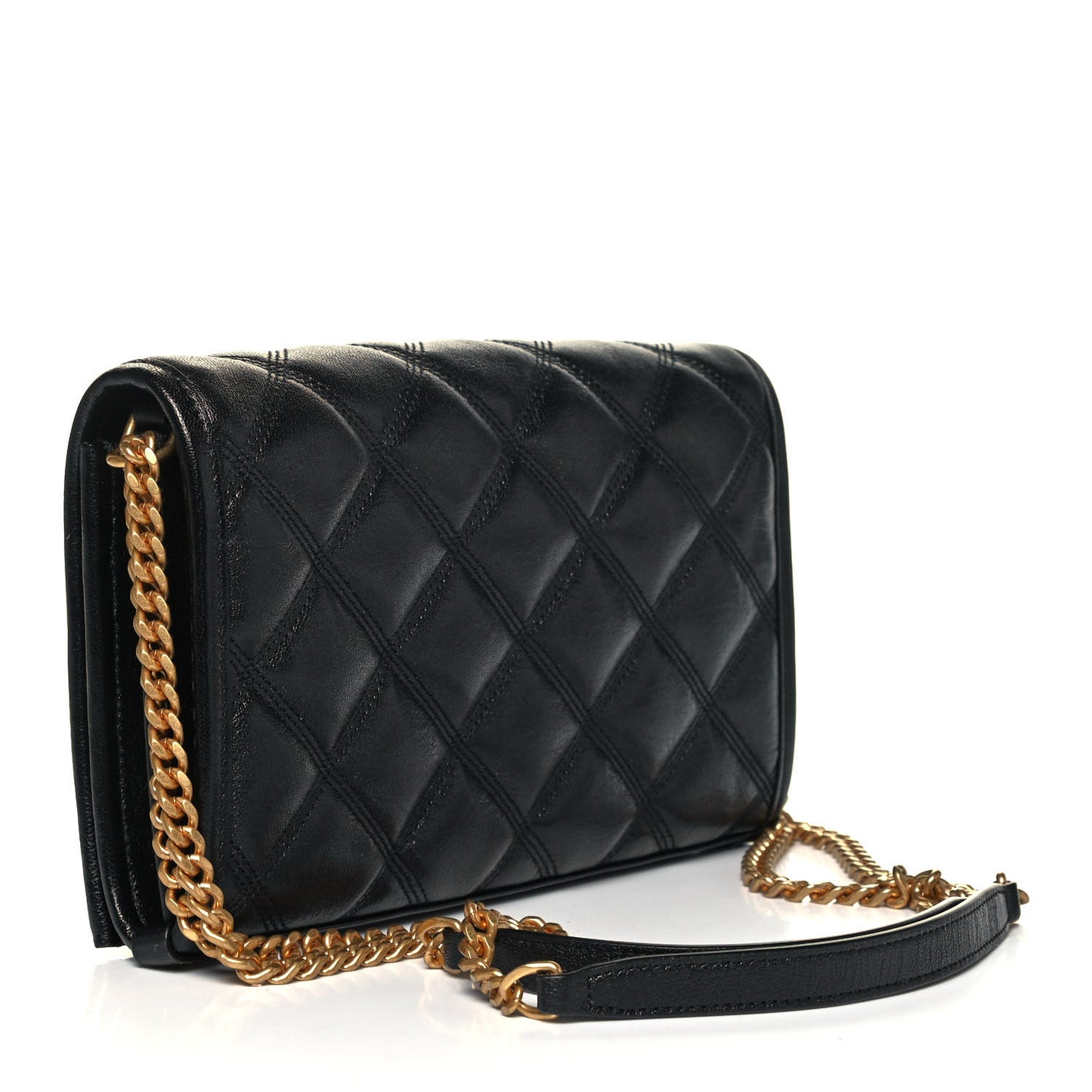 Lambskin Diamond Quilted Becky Chain Wallet Black