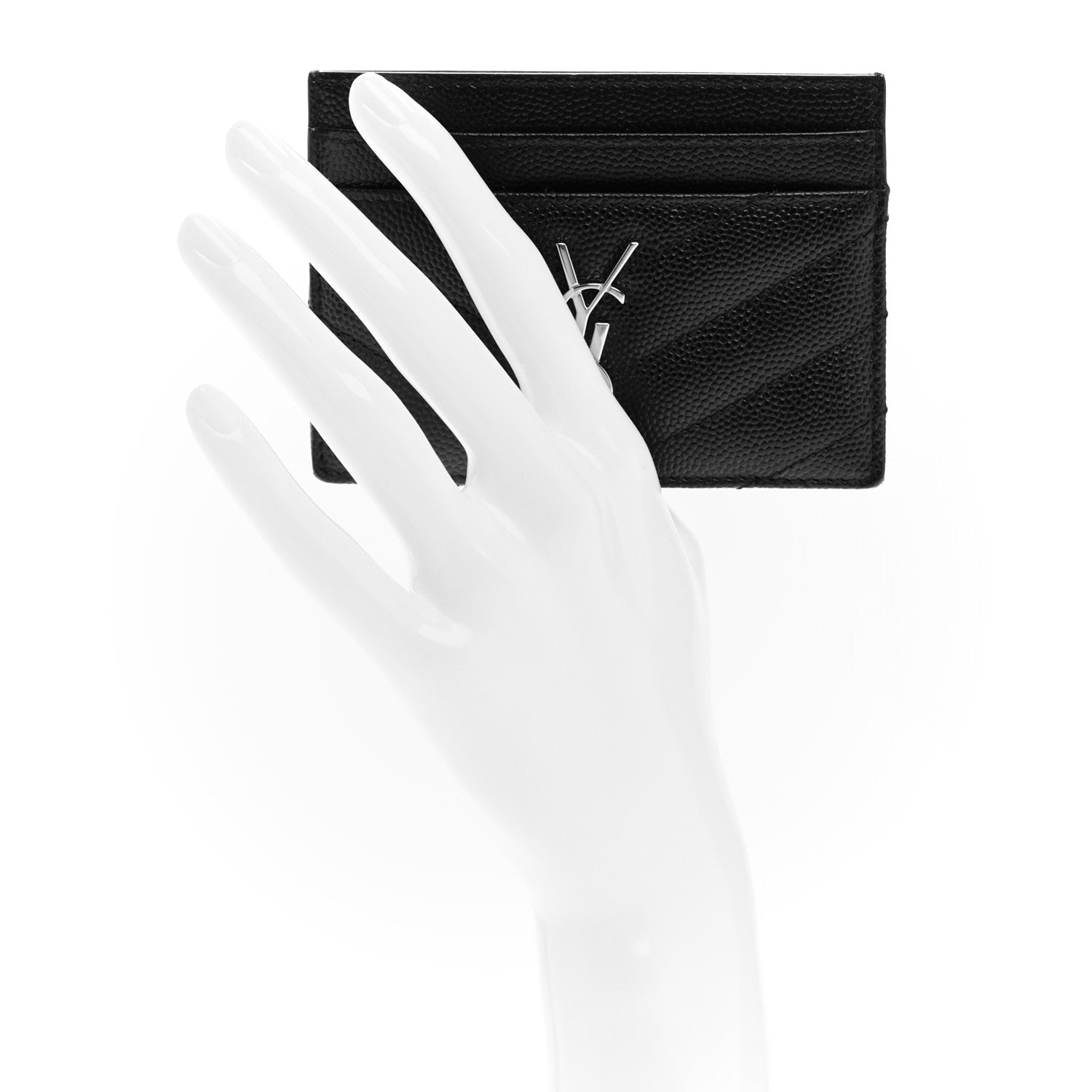 Saint Laurent Grain De Poudre Matelasse Chevron Monogram Credit Card Case Black 2 of 9