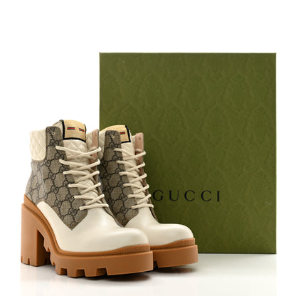 Gucci Calfskin GG Supreme Monogram Nappa Quilted Lace Up Ankle Boots 40.5 Mystic White Beige 10 of 10