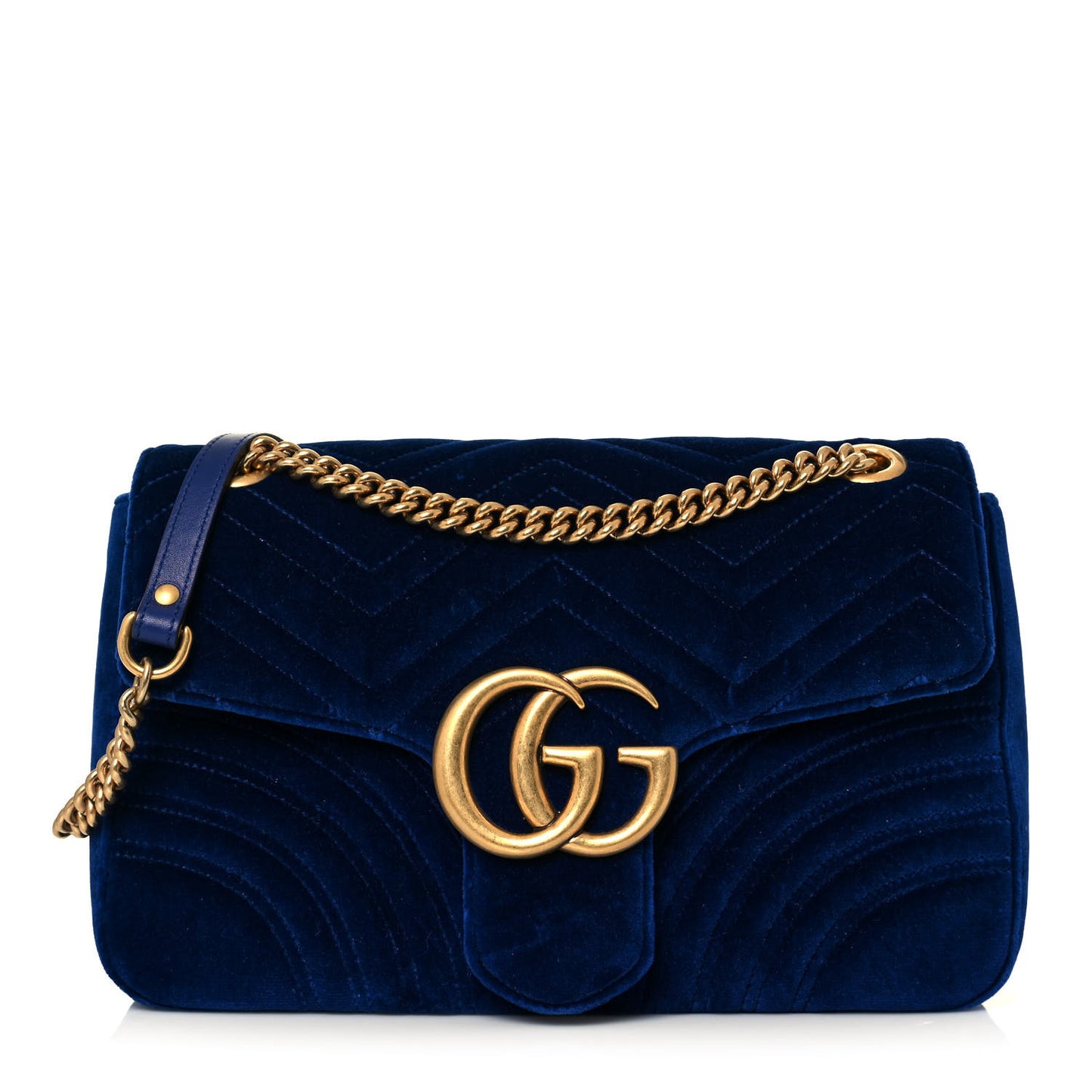 Velvet Matelasse Medium GG Marmont Shoulder Bag Cobalt Blue