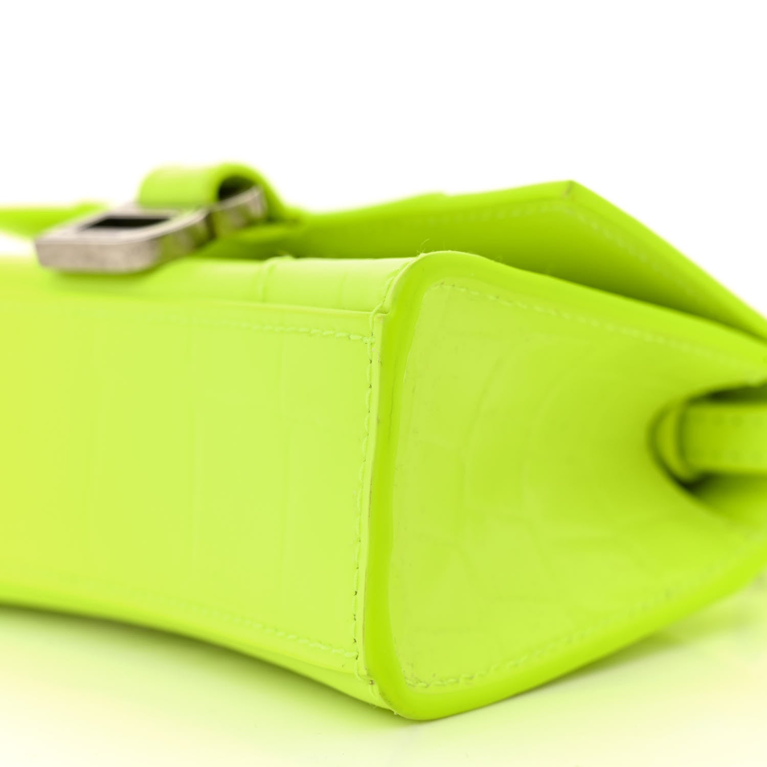 Balenciaga Semi Shiny Calfskin Crocodile Embossed Hourglass Top Handle Bag Mini Fluo Yellow 10 of 11