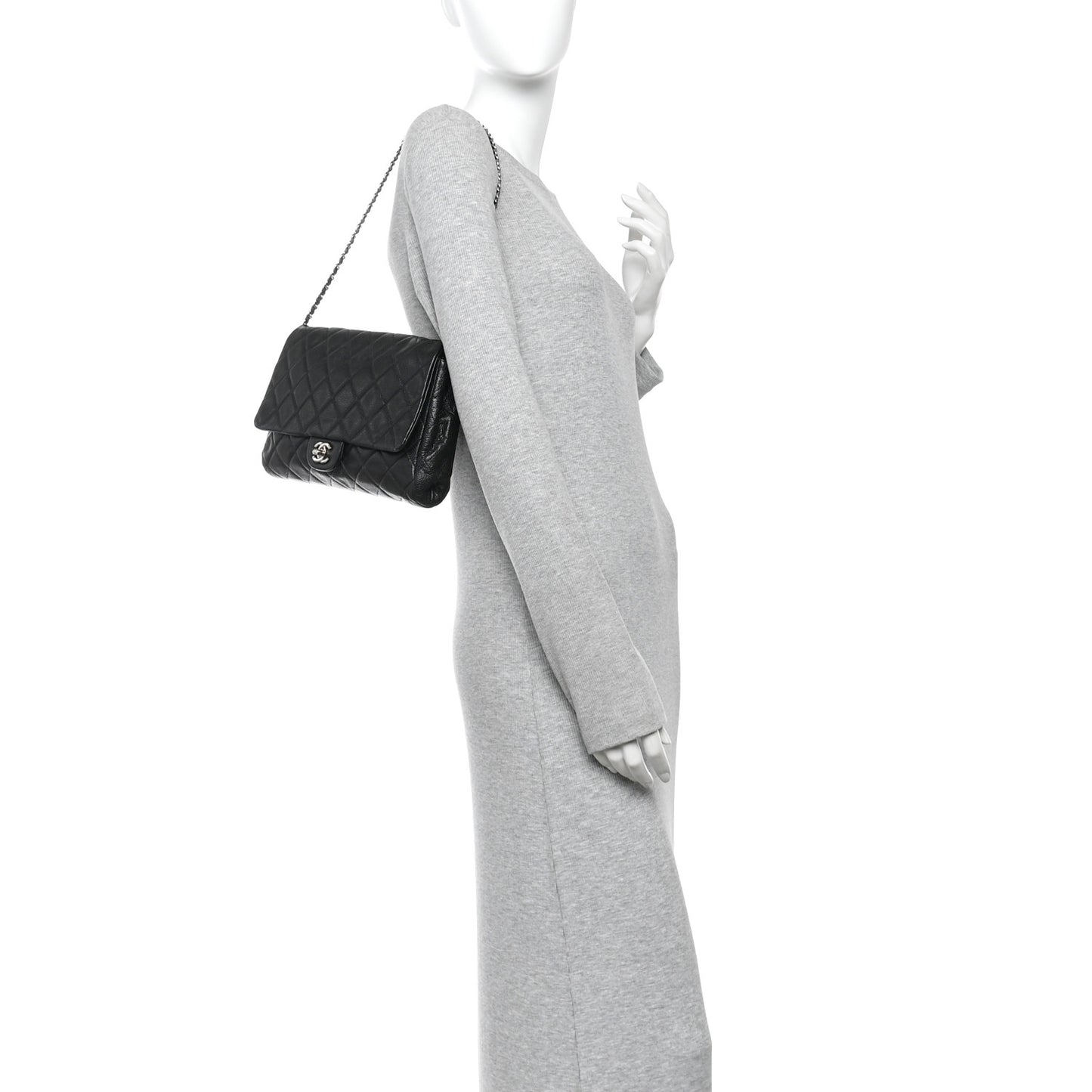 Caviar Quilted Clutch With Chain Flap Black