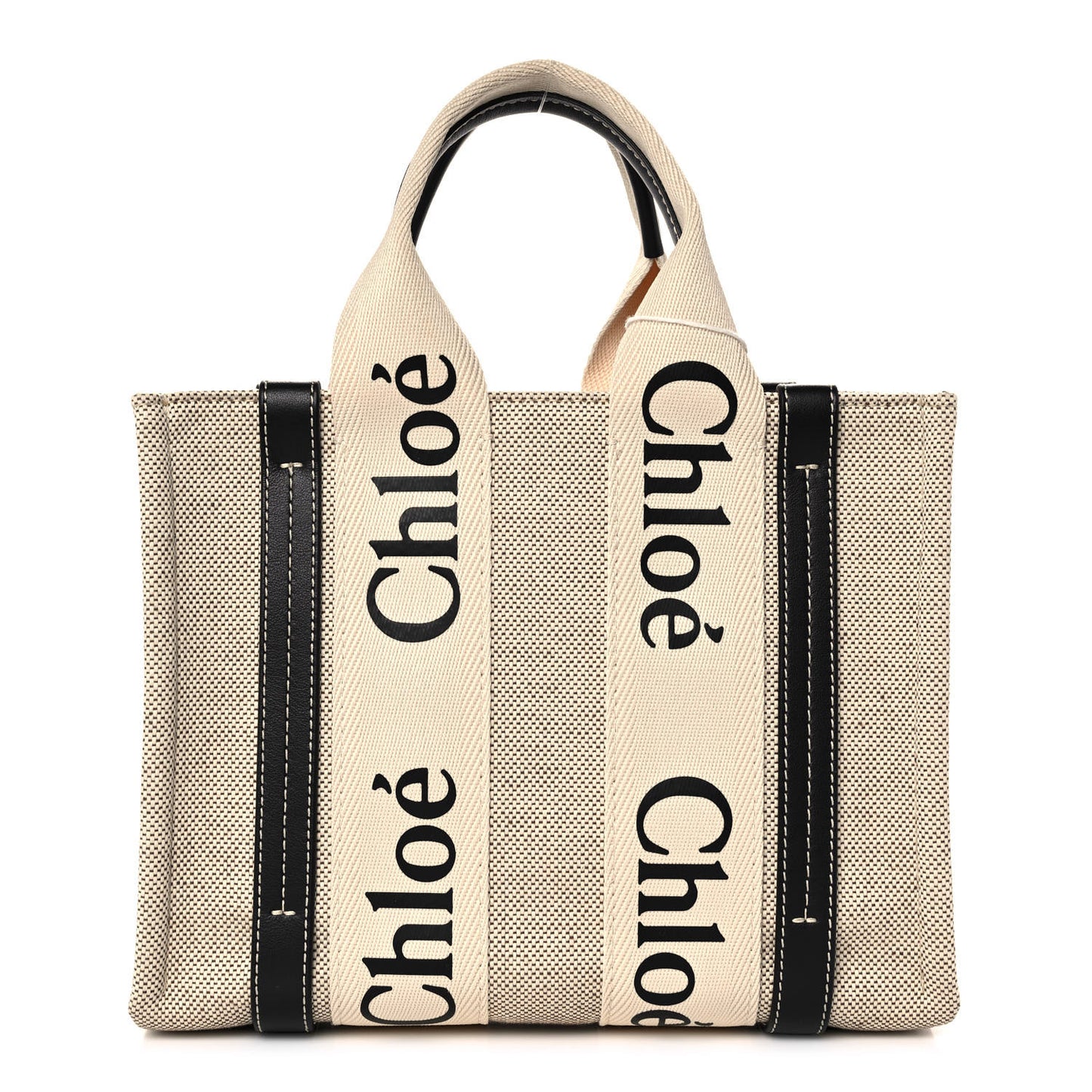 Cotton Calfskin Small Woody Ribbon Tote White