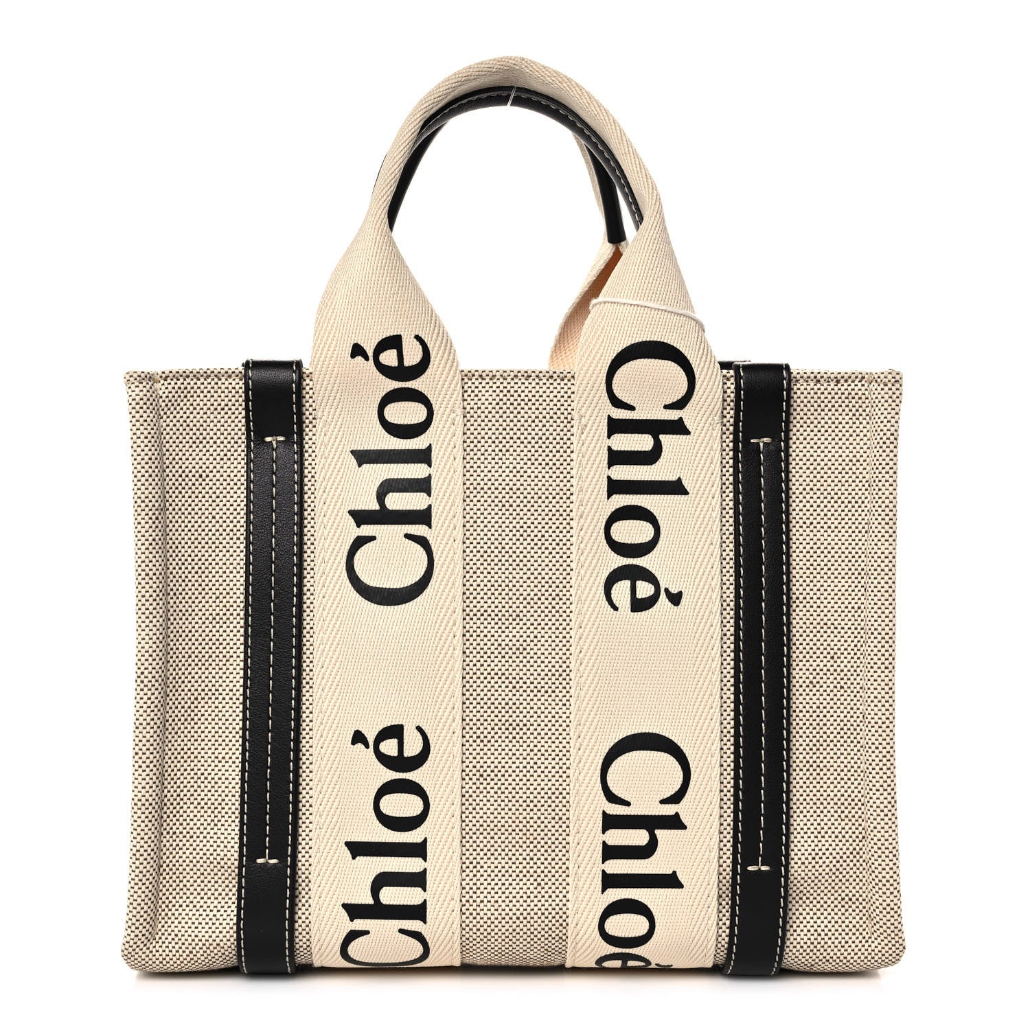 Chloe Cotton Calfskin Small Woody Ribbon Tote White 1 of 15