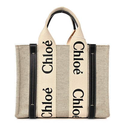 Chloe Cotton Calfskin Small Woody Ribbon Tote White 1 of 15