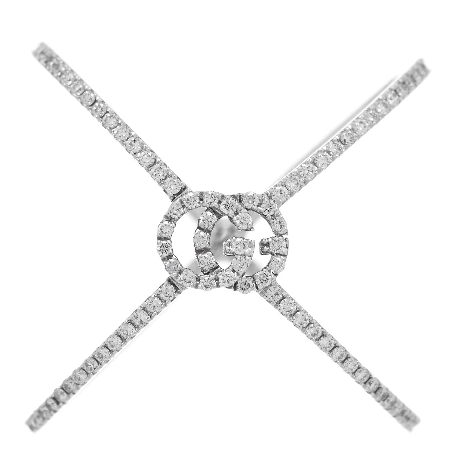 Gucci 18K White Gold Diamond Running G Cross Ring 55 7.25 1 of 4