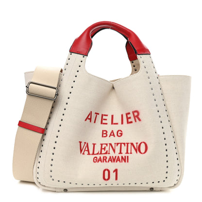 Valentino Garavani Canvas Atelier 01 Metal Stitch Edition Medium Tote Bag Naturale 3 of 11