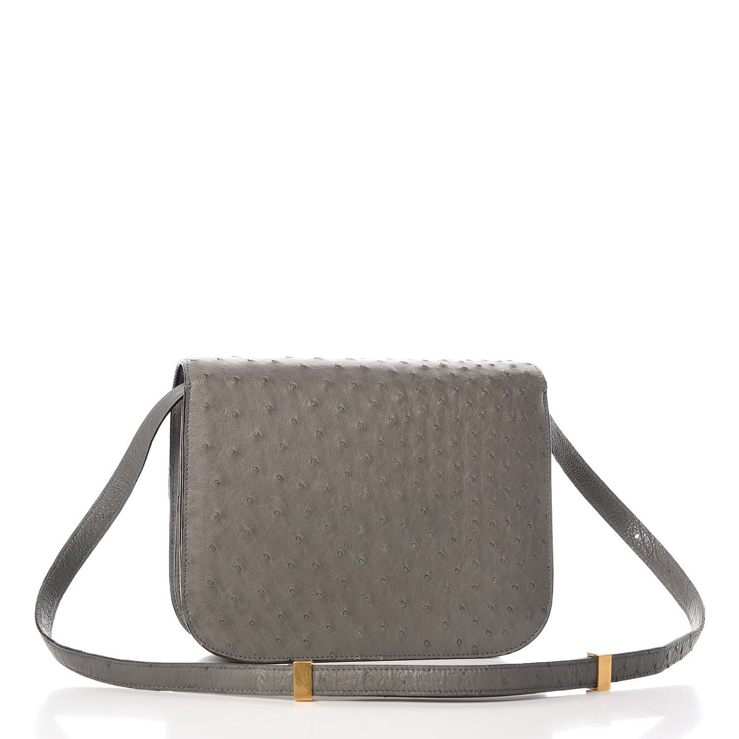 Celine Ostrich Medium Classic Box Flap Bag Storm 3 of 14