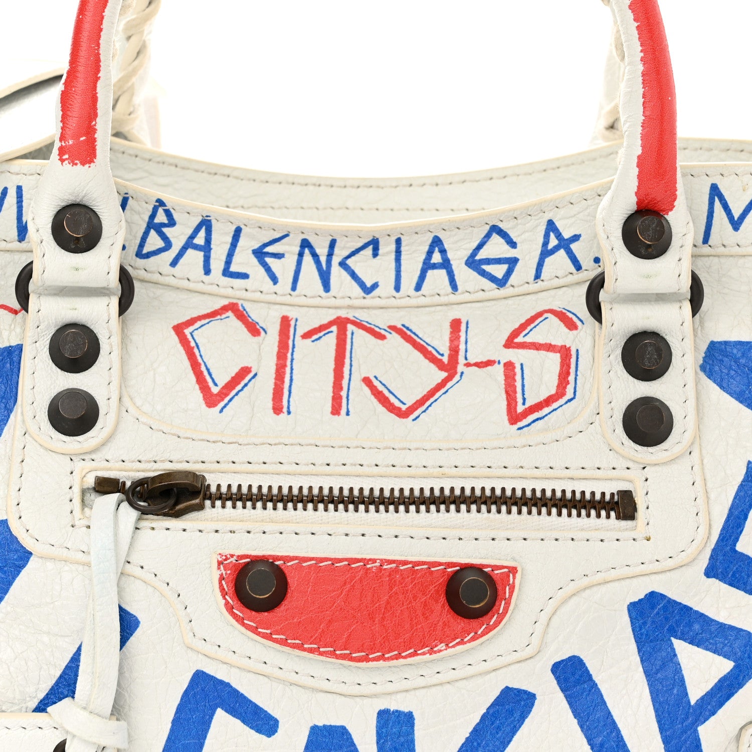 Balenciaga Agneau Graffiti All Over Classic Hardware S City White Bleu Rouge 8 of 13