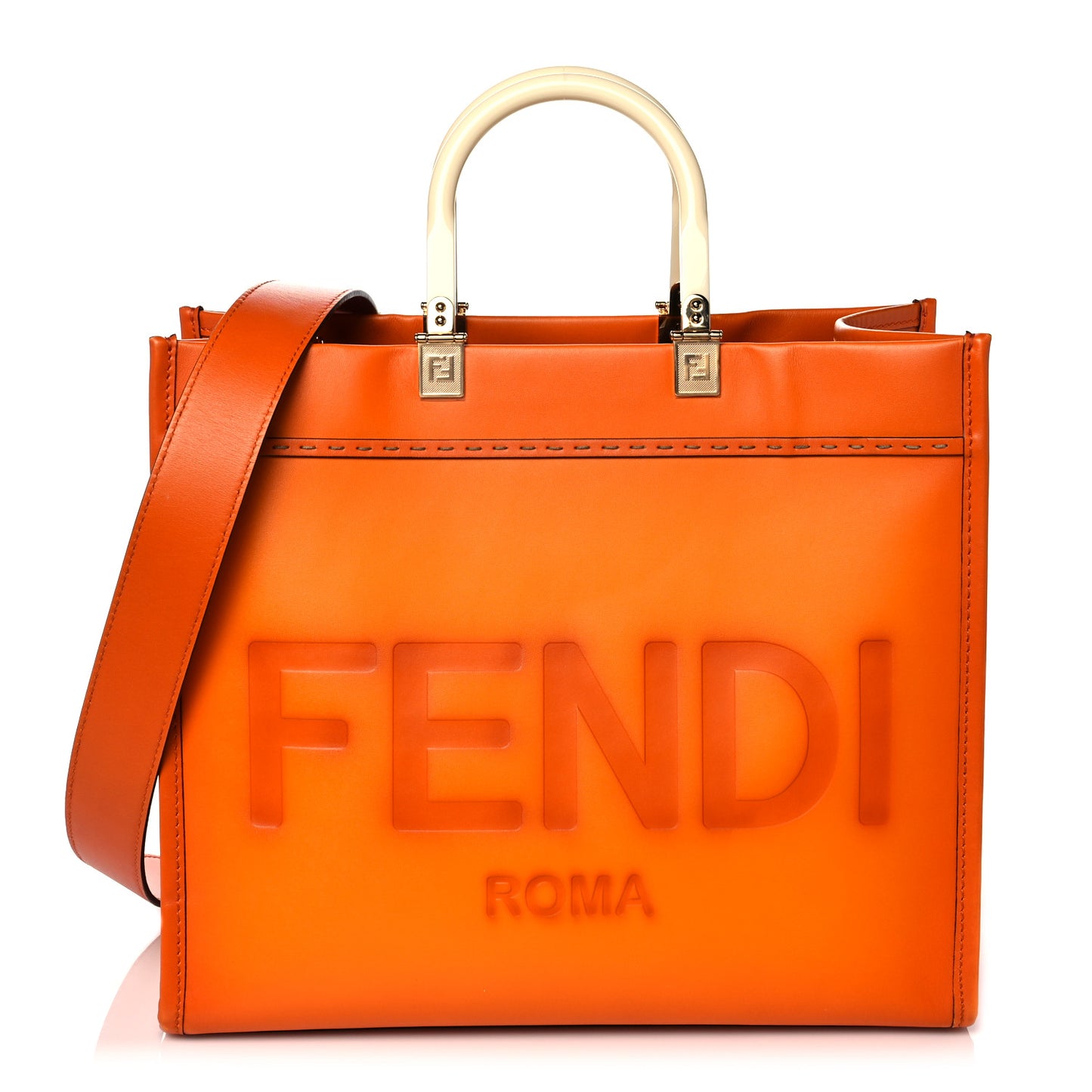 Vitello King Tamponato Plexiglass Medium Fendi Sunshine Shopper Tote Clementine