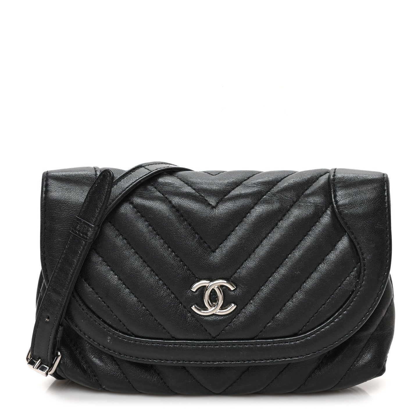 Calfskin Chevron Waist Belt Bag Black