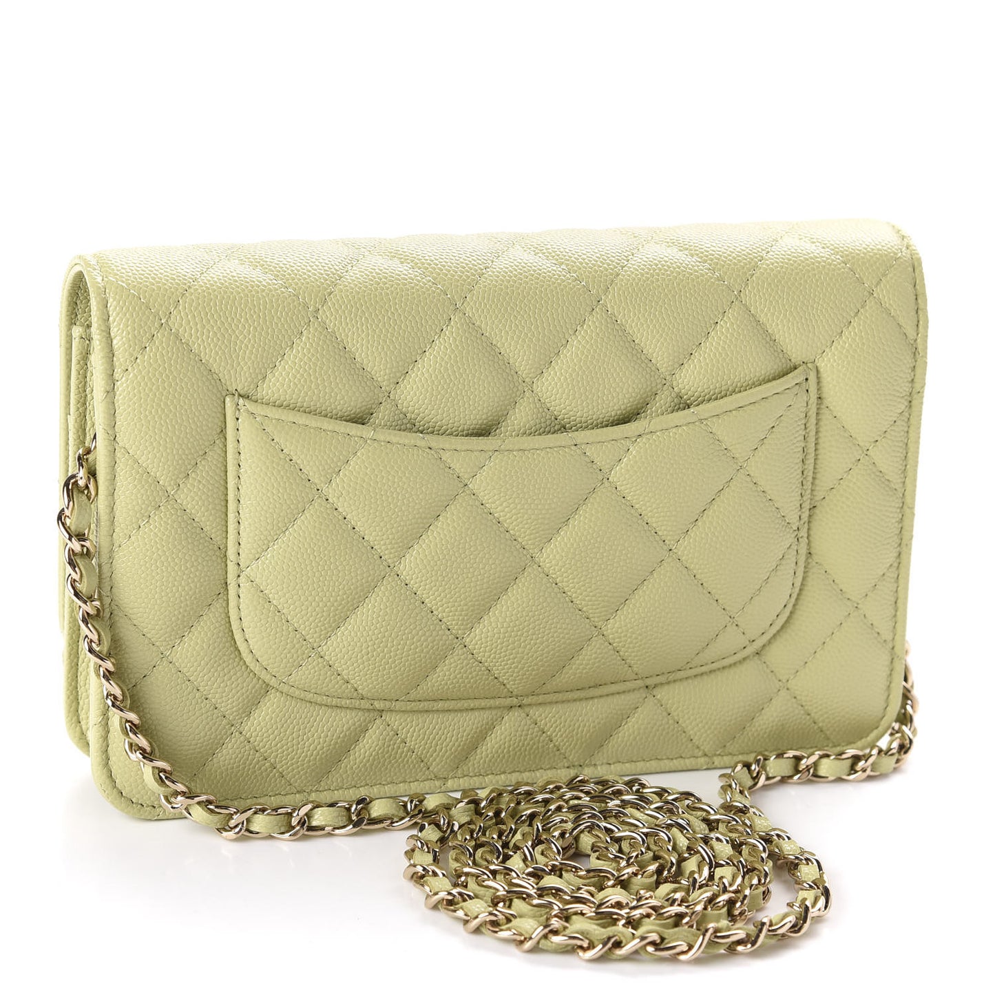 Caviar Quilted French New Wave Chain CC Wallet On Chain WOC Light Green