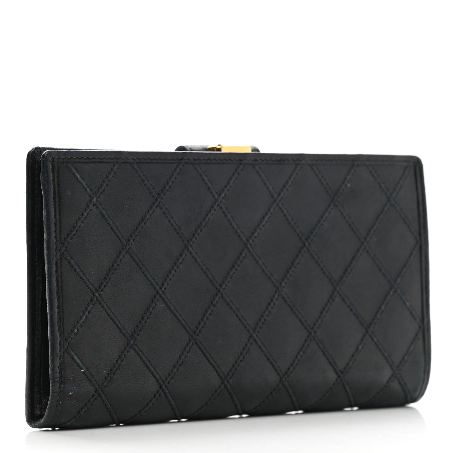 Lambskin Diamond Stitched French Wallet Black