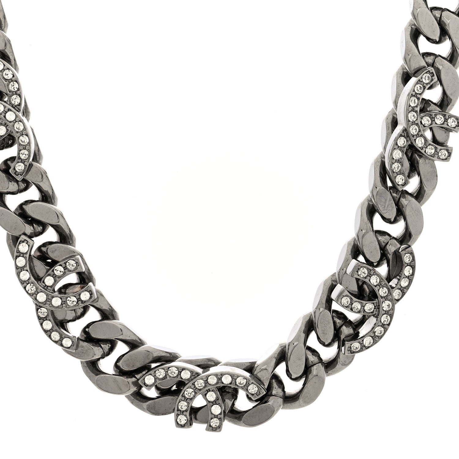 Chanel Ruthenium Crystal Chain CC Choker Necklace 1 of 5