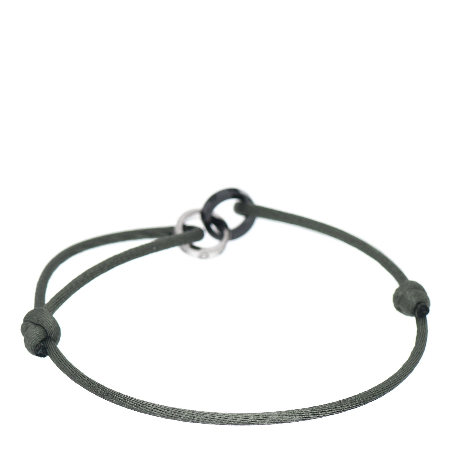 18K White Gold Ceramic 4 Diamond LOVE Cord Bracelet Green