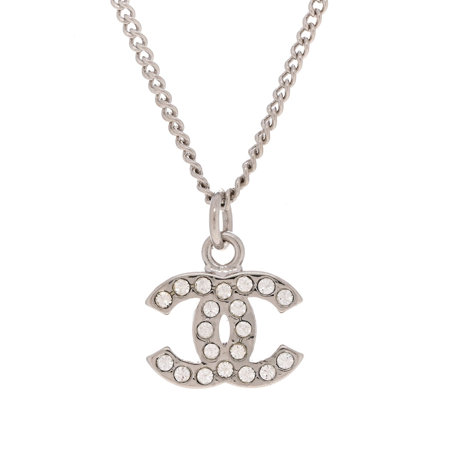 Chanel Crystal Timeless CC Necklace Silver 4 of 6