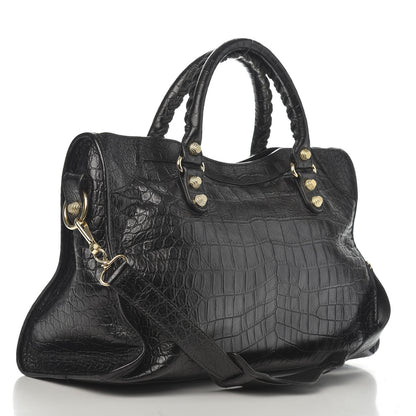 Balenciaga Calfskin Crocodile Embossed Giant 12 Gold Hardware City Black 3 of 10